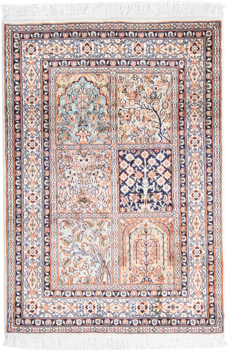 Indischer Teppich Kaschmir Seide 3'0"x2'2" 3'0"x2'2", Perserteppich Handgeknüpft
