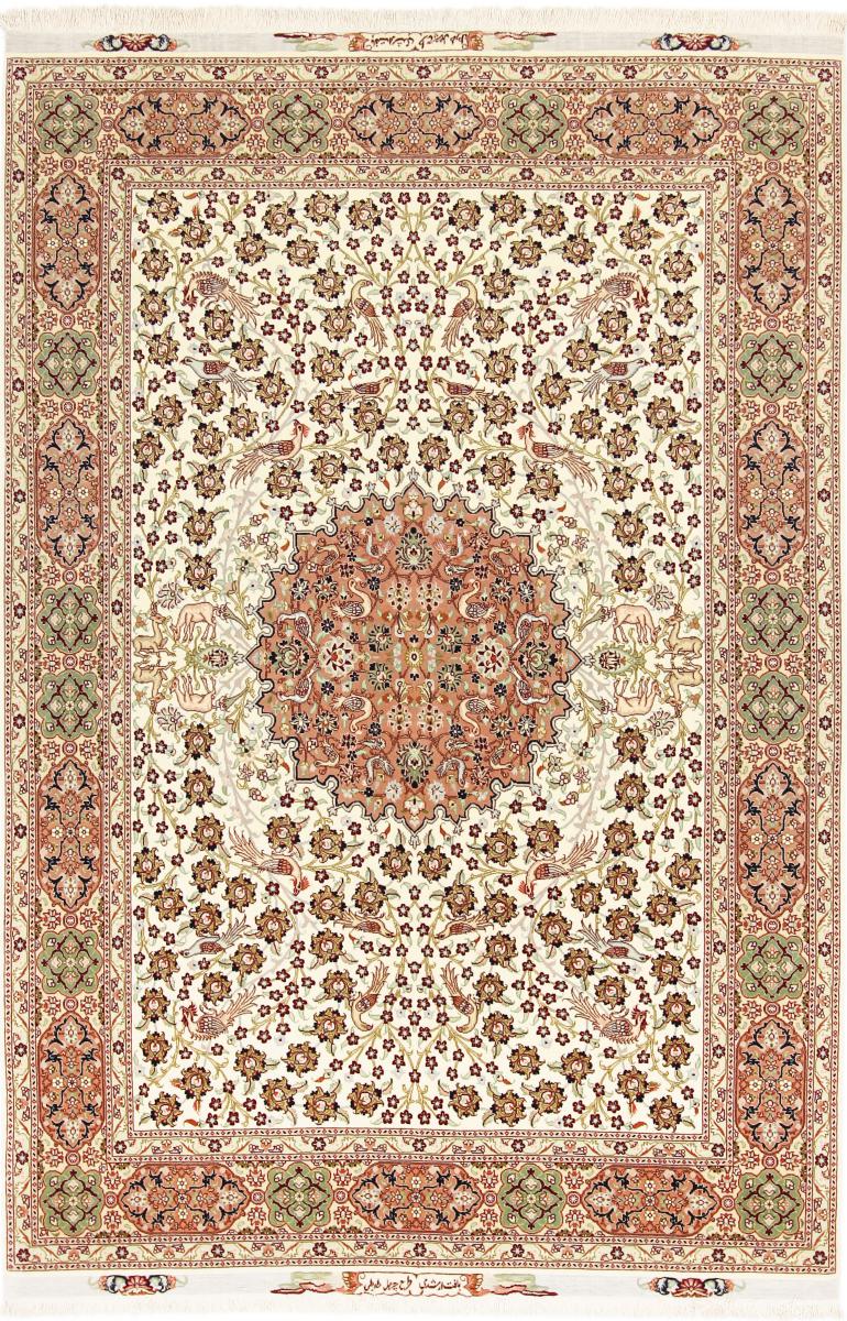 Tapis persan Tabriz 60Raj Signé Chaîne de Soie 234x153 234x153, Tapis persan Noué à la main