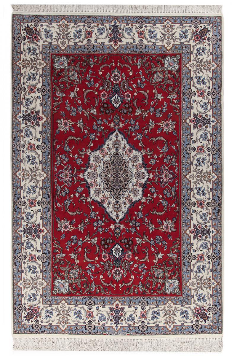 Tapete persa Isfahan Fio de Seda 7'7"x5'1" 7'7"x5'1", Tapete persa Atado à mão