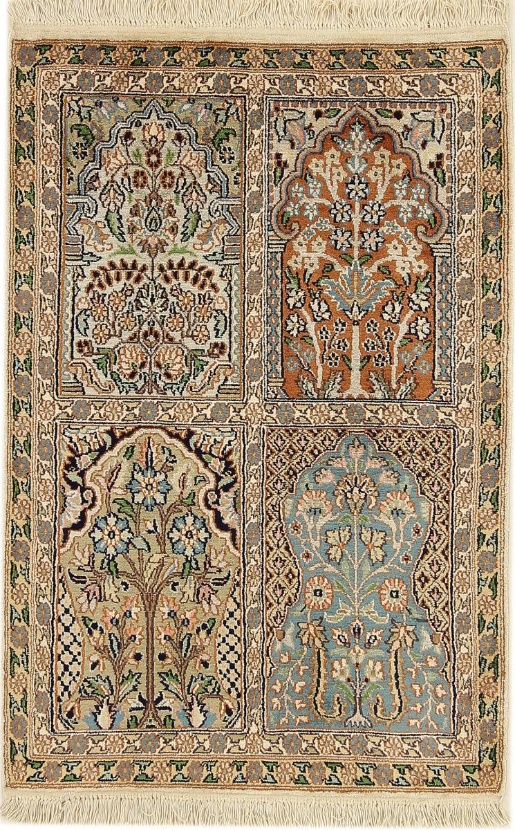Indischer Teppich Kaschmir Seide 3'1"x2'0" 3'1"x2'0", Perserteppich Handgeknüpft