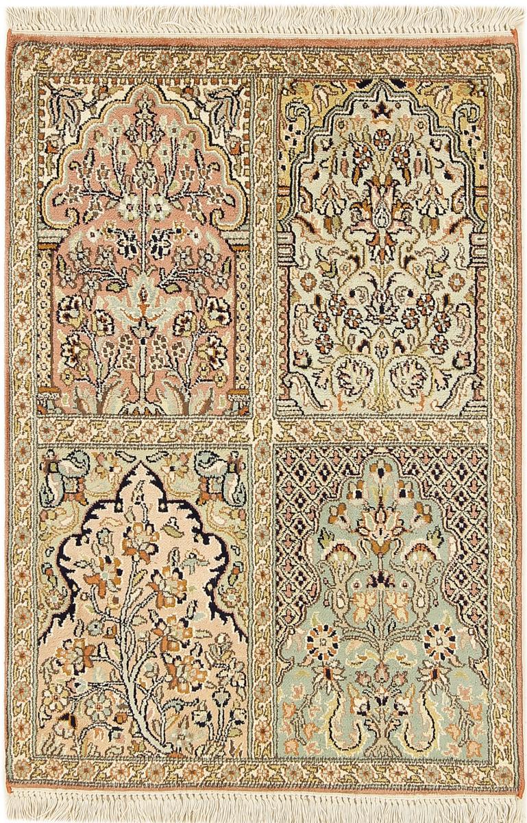 Indo rug Kashmir Silk 3'0"x2'0" 3'0"x2'0", Persian Rug Knotted by hand