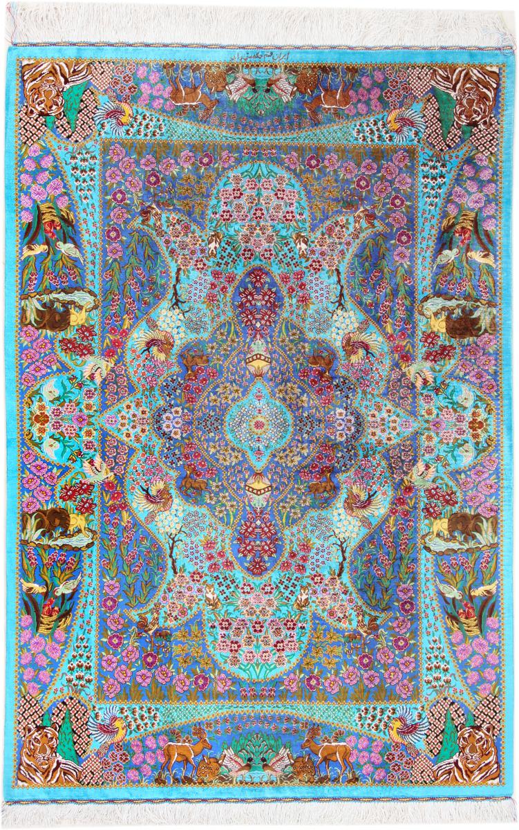 Perzsa szőnyeg Ghom Selyem Signed 4'11"x3'3" 4'11"x3'3", Perzsa szőnyeg Kézzel csomózva