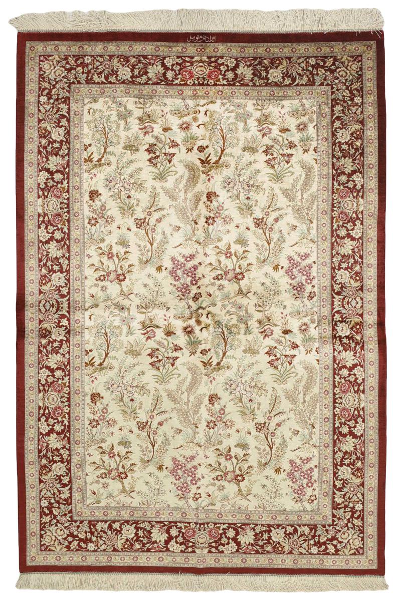 Tapis persan Ghom Soie 197x131 197x131, Tapis persan Noué à la main