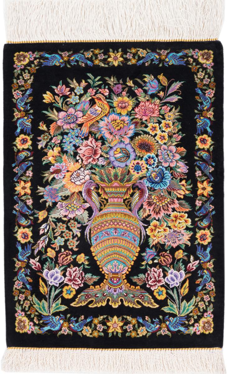 Persian Rug Qum Silk 1'10"x1'4" 1'10"x1'4", Persian Rug Knotted by hand
