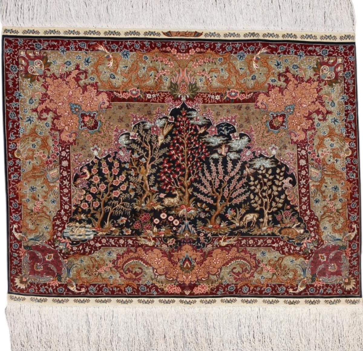  Hereke Zijde 93x72 93x72, Perzisch tapijt Handgeknoopte