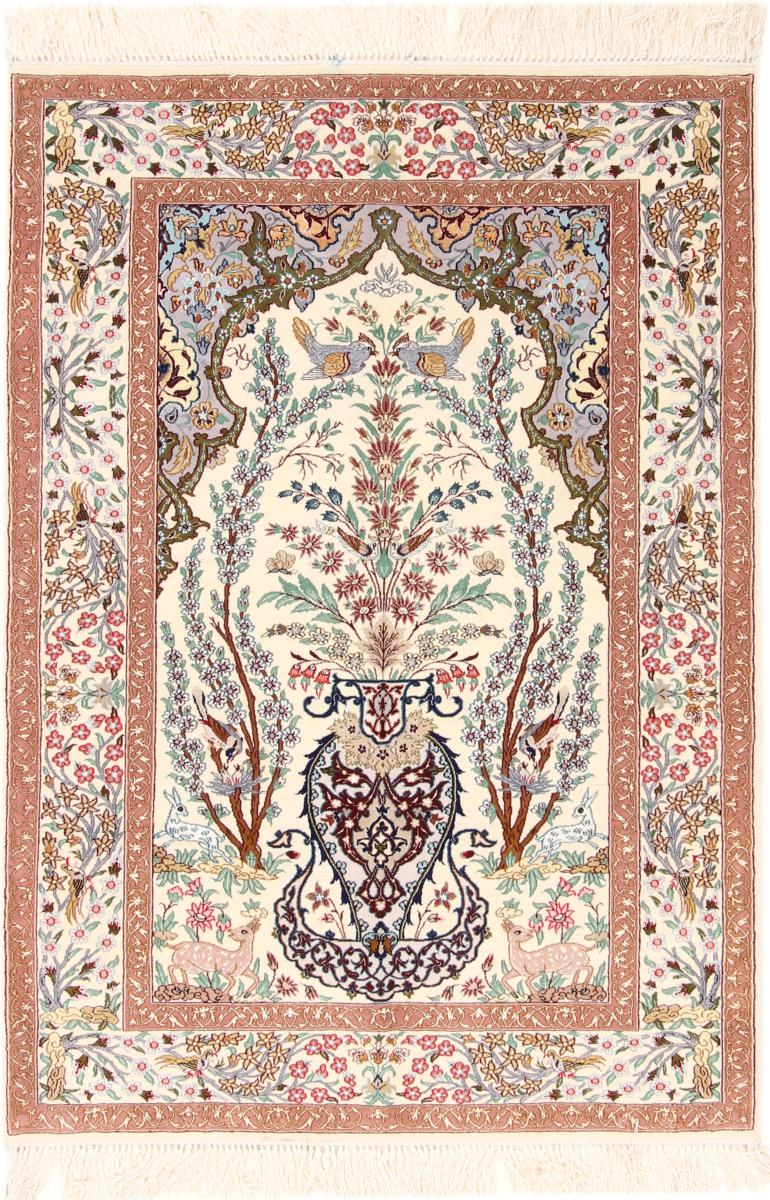 Perzsa szőnyeg Iszfahán Selyemfonal 4'11"x3'5" 4'11"x3'5", Perzsa szőnyeg Kézzel csomózva