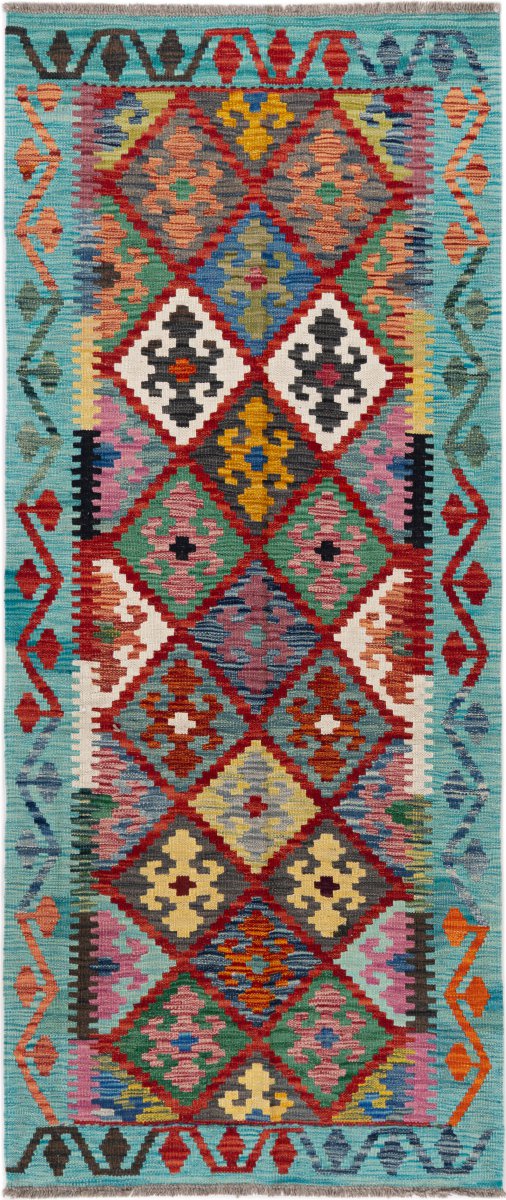 Afghanischer Teppich Kelim Afghan 200x85 200x85, Perserteppich Handgewebt