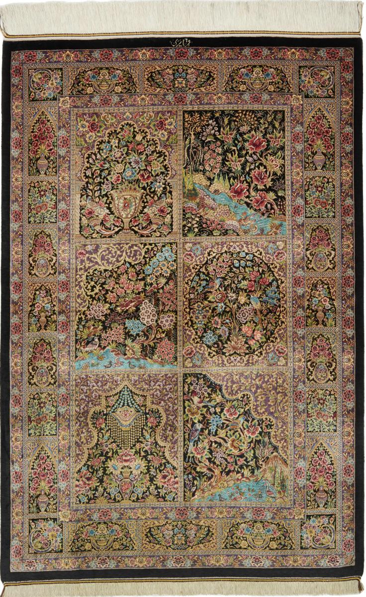 Persian Rug Qum Silk 4'11"x3'4" 4'11"x3'4", Persian Rug Knotted by hand