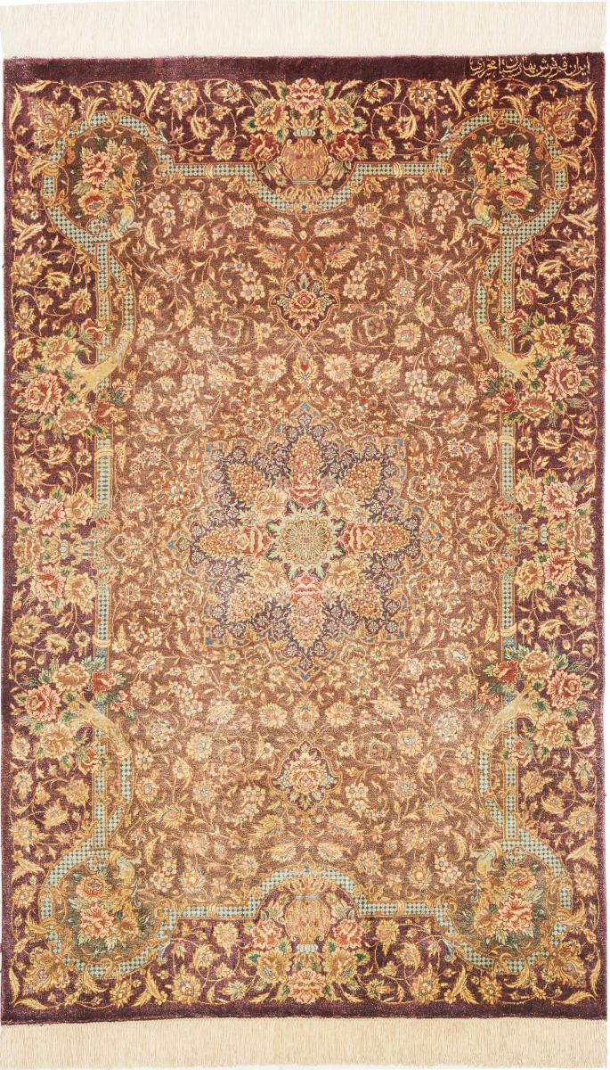 Tapete persa Ghom Seda 122x78 122x78, Tapete persa Atado à mão