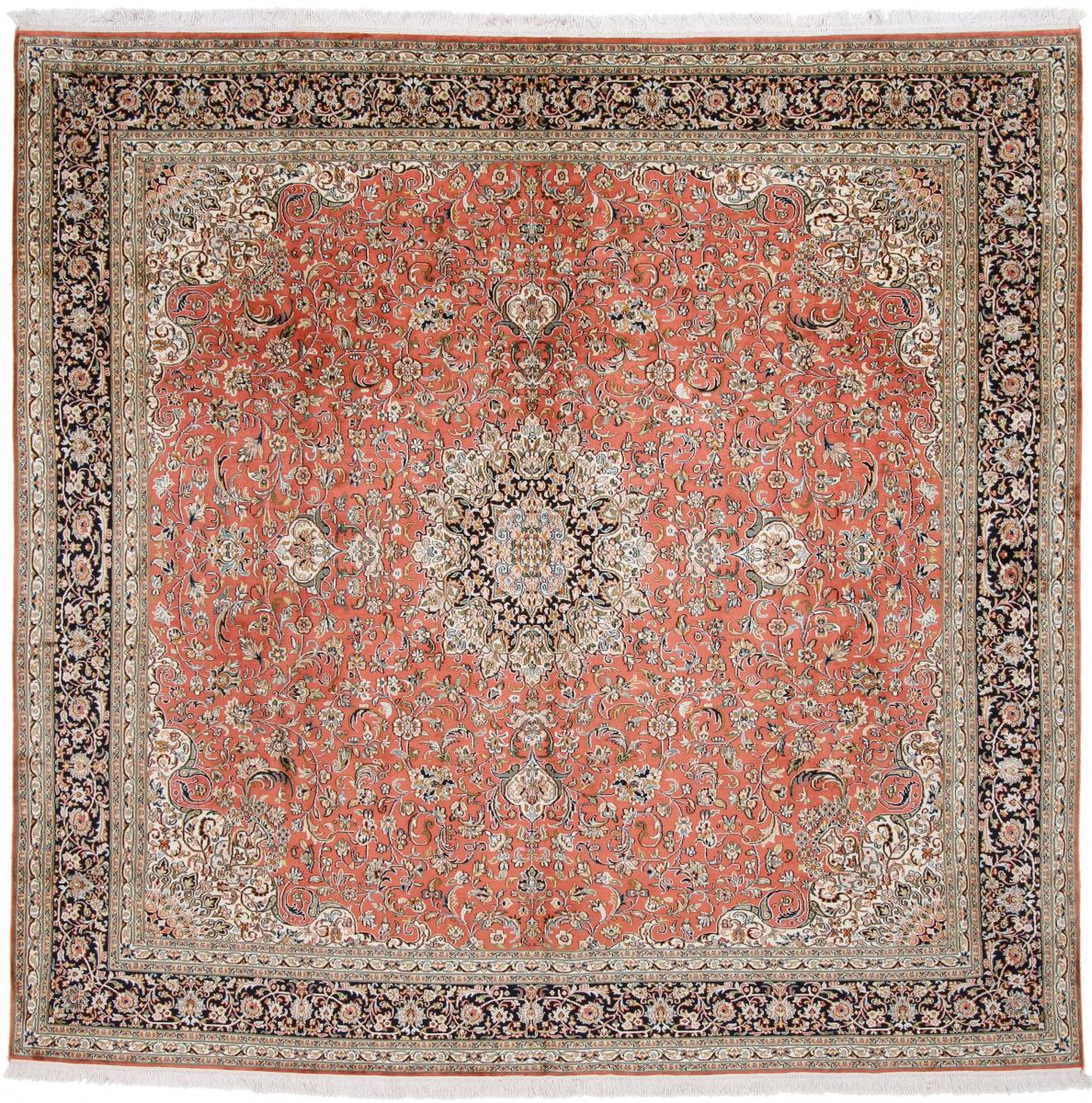 Tapete indiano Kashmir Pura Seda 7'11"x8'1" 7'11"x8'1", Tapete persa Atado à mão