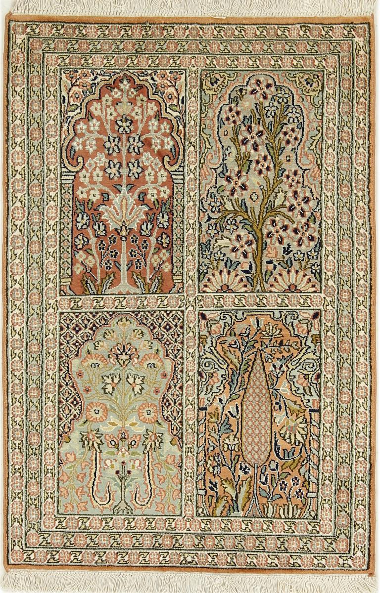 Indischer Teppich Kaschmir Seide 94x63 94x63, Perserteppich Handgeknüpft