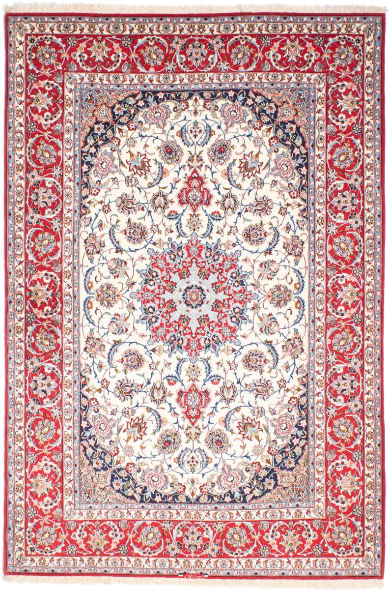 Tapete persa Isfahan Fio de Seda 7'10"x5'3" 7'10"x5'3", Tapete persa Atado à mão