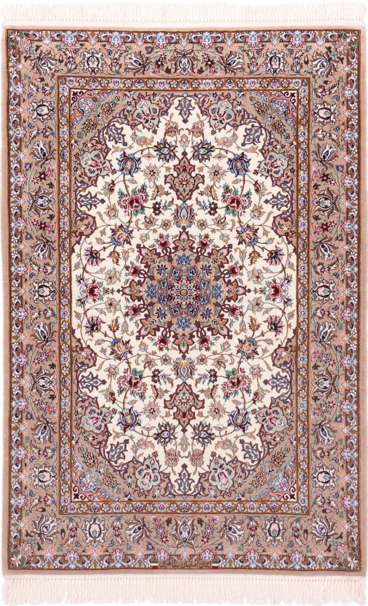 Tapete persa Isfahan Fio de Seda 5'5"x3'7" 5'5"x3'7", Tapete persa Atado à mão