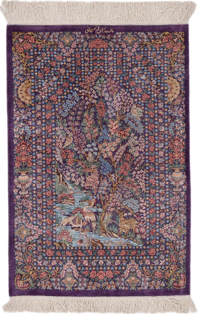Perzisch tapijt Qum Zijde Signed Marjani 91x58 91x58, Perzisch tapijt Handgeknoopte