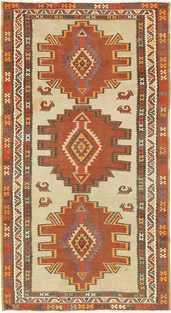 Tapete persa Kilim Fars Azerbaijan Antigo 8'10"x4'10" 8'10"x4'10", Tapete persa Tecido à mão