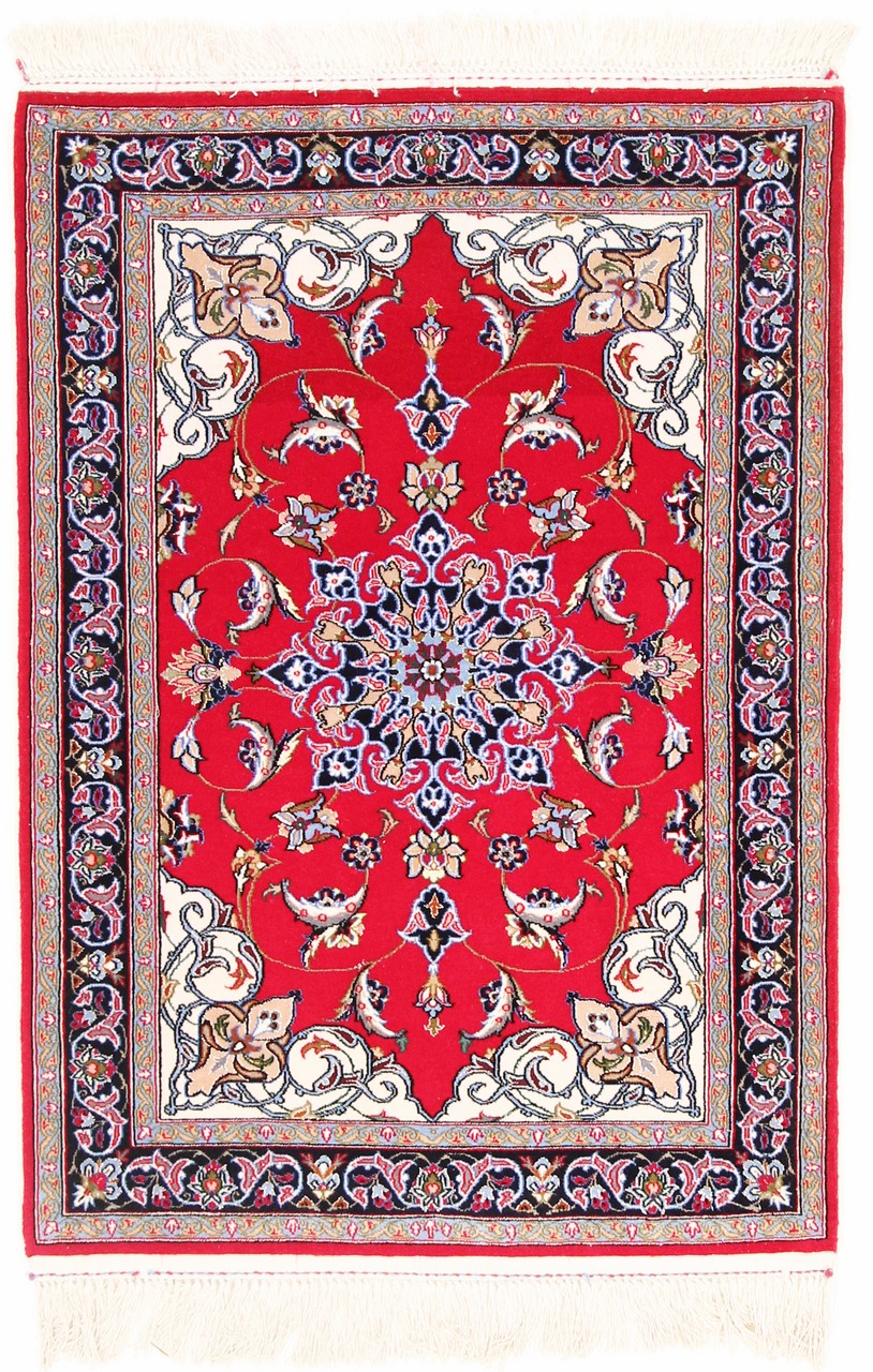 Tappeto persiano Isfahan Ordito in Seta 103x72 103x72, Tappeto persiano Annodato a mano