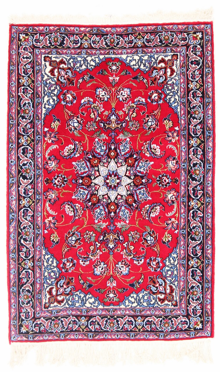 Persian Rug Isfahan Silk Warp 3'7"x2'4" 3'7"x2'4", Persian Rug Knotted by hand