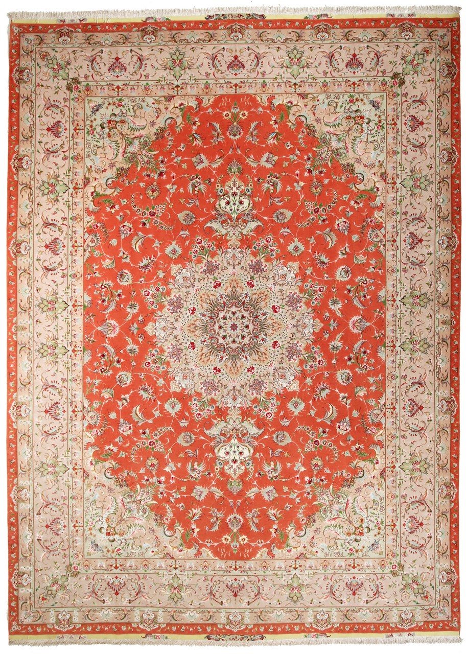 Tapete persa Tabriz 60Raj Fio de Seda 410x294 410x294, Tapete persa Atado à mão