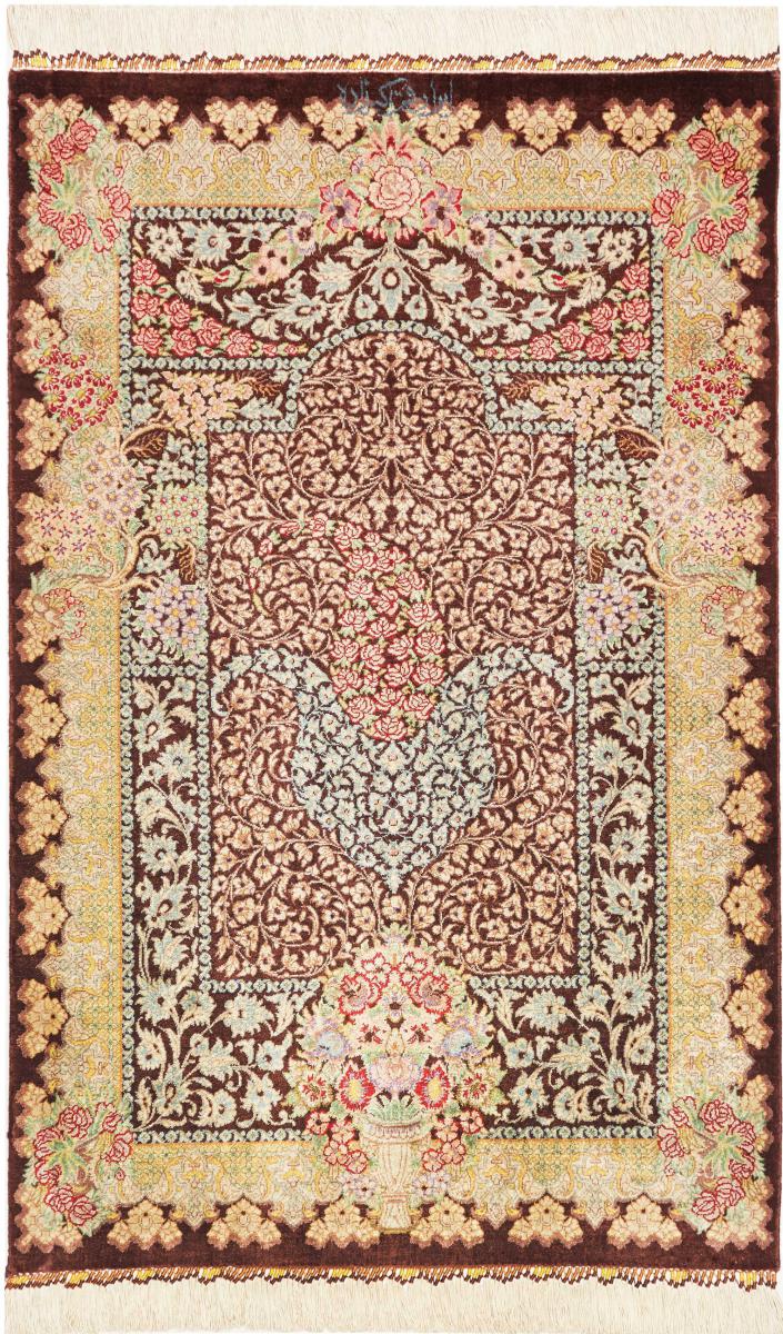 Perzisch tapijt Qum Zijde 93x61 93x61, Perzisch tapijt Handgeknoopte