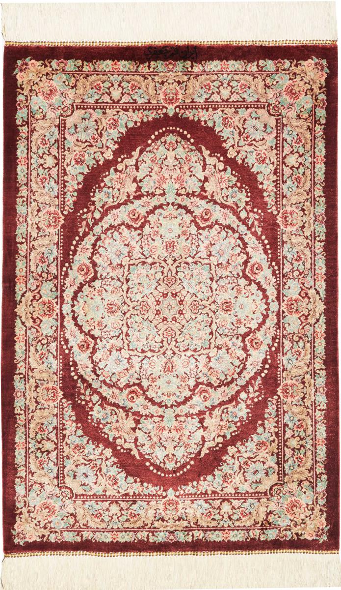 Perzisch tapijt Qum Zijde 90x62 90x62, Perzisch tapijt Handgeknoopte