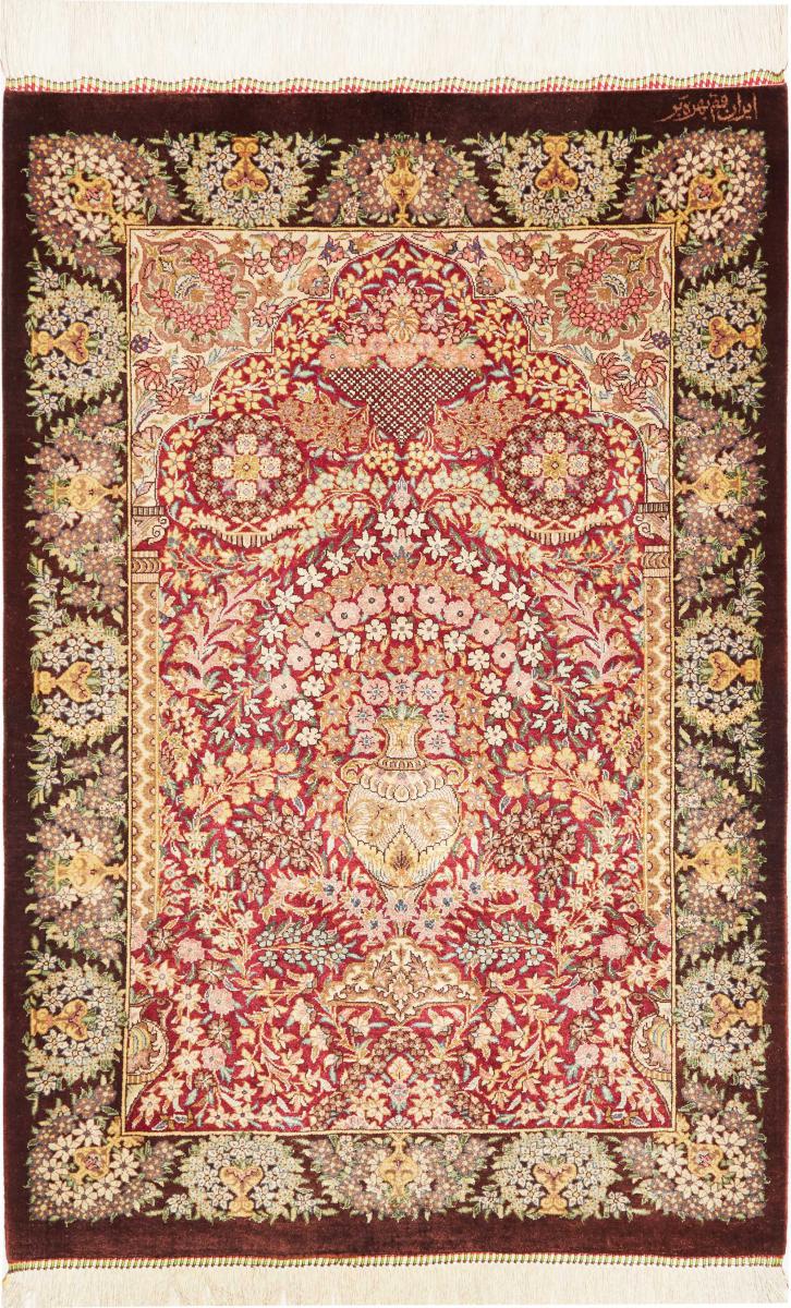 Perzisch tapijt Qum Zijde 93x64 93x64, Perzisch tapijt Handgeknoopte