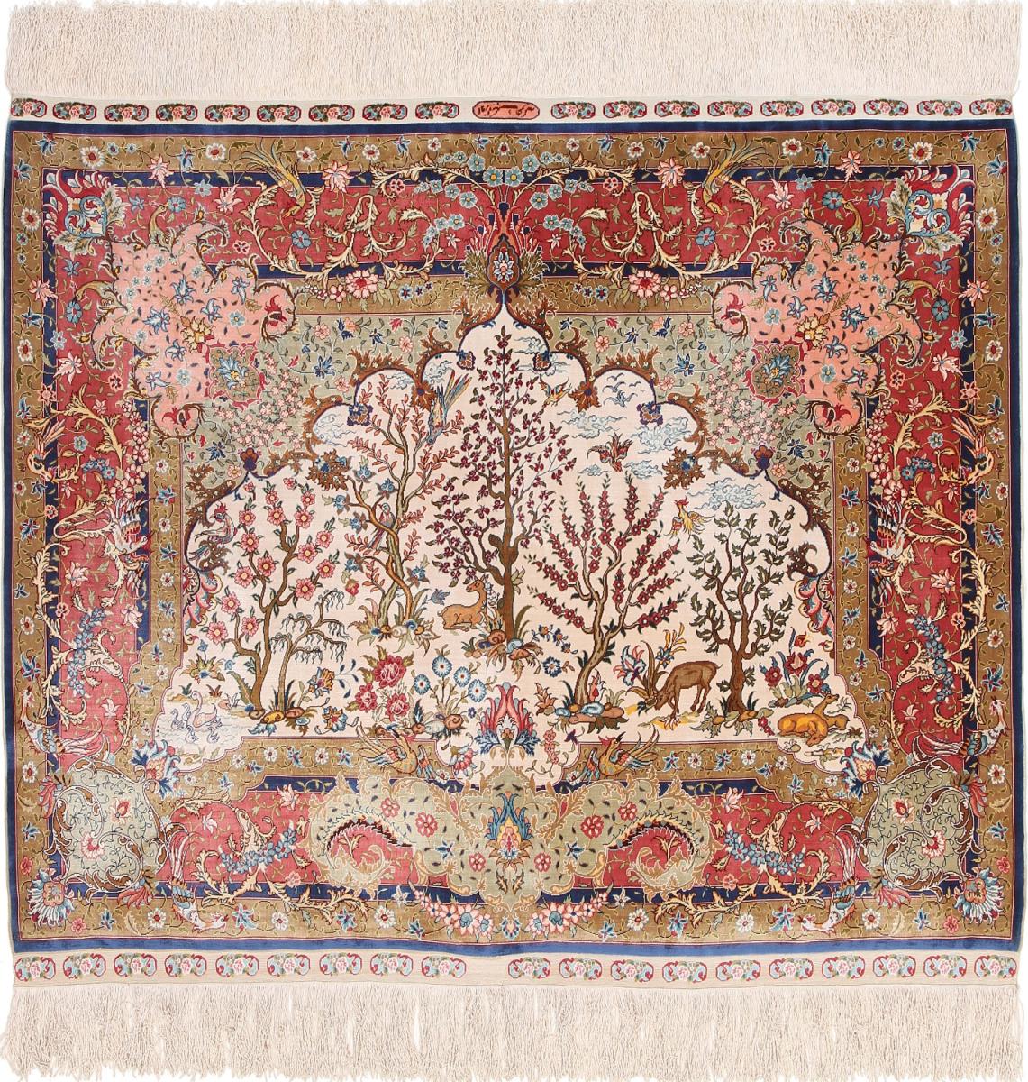  Hereke Zijde 122x107 122x107, Perzisch tapijt Handgeknoopte