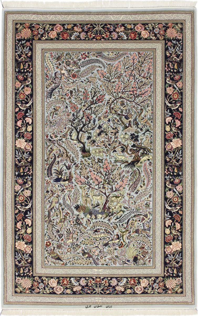 Tapete persa Isfahan Signed Fio de Seda 213x142 213x142, Tapete persa Atado à mão