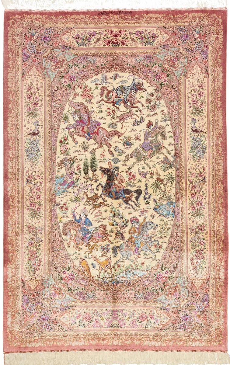 Persisk tæppe Ghom Silke 197x129 197x129, Persisk tæppe Knyttet i hånden