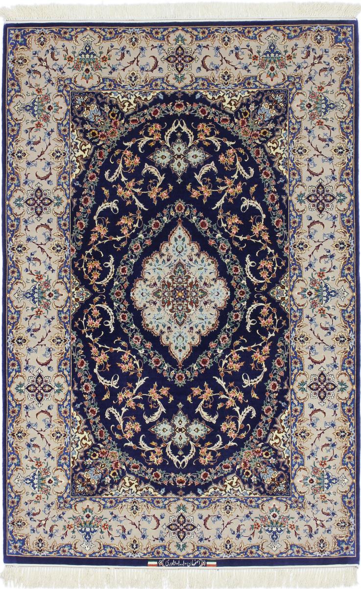 Tapete persa Isfahan Signed Fio de Seda 6'6"x4'2" 6'6"x4'2", Tapete persa Atado à mão