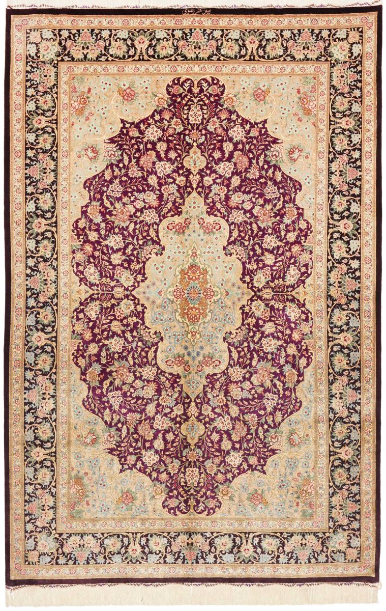 Persisk tæppe Ghom Silke 200x134 200x134, Persisk tæppe Knyttet i hånden