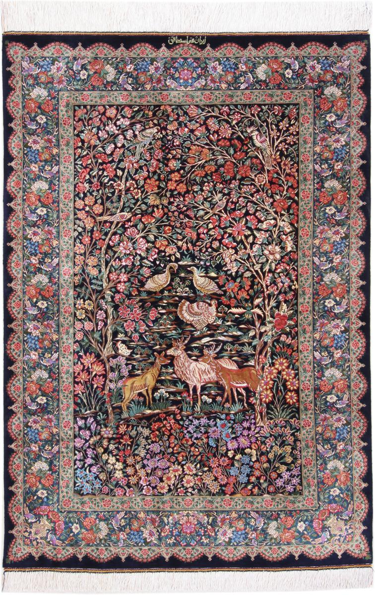Perzsa szőnyeg Ghom Selyem Signed 4'10"x3'4" 4'10"x3'4", Perzsa szőnyeg Kézzel csomózva