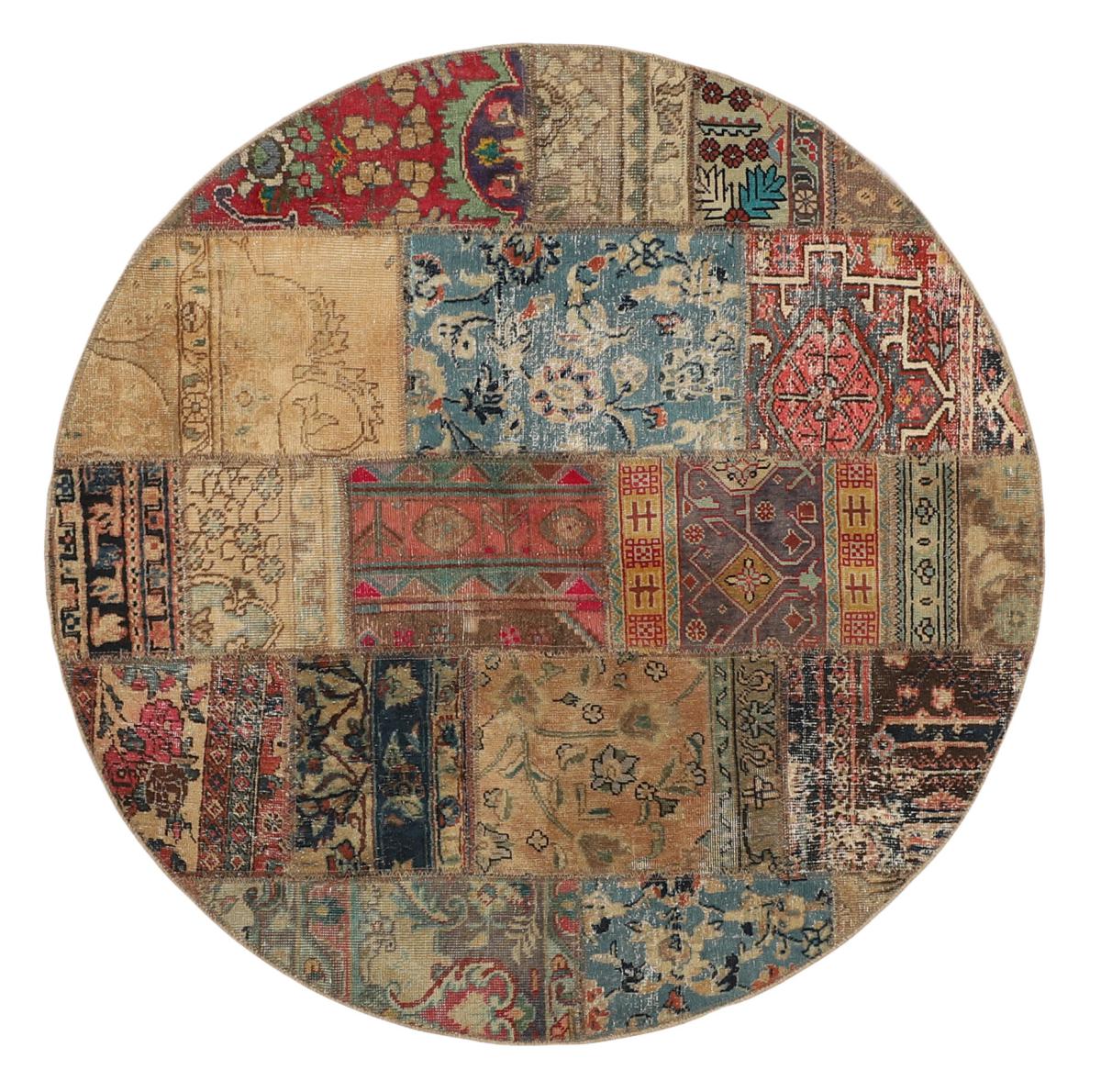 Persisk tæppe Patchwork 151x149 151x149, Persisk tæppe Knyttet i hånden