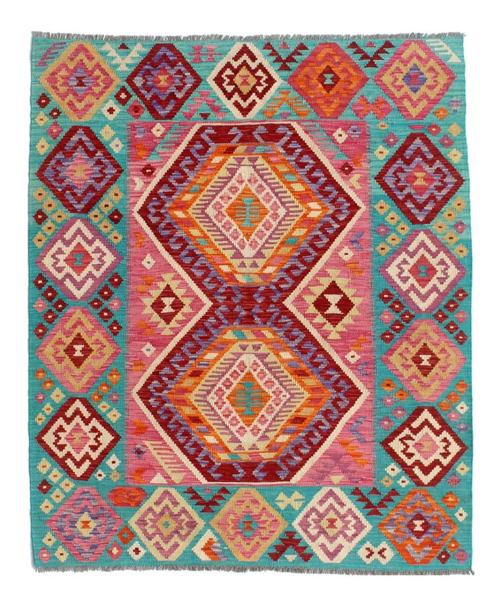 Afghan rug Kilim Afghan 6'8"x5'1" 6'8"x5'1", Persian Rug Woven by hand