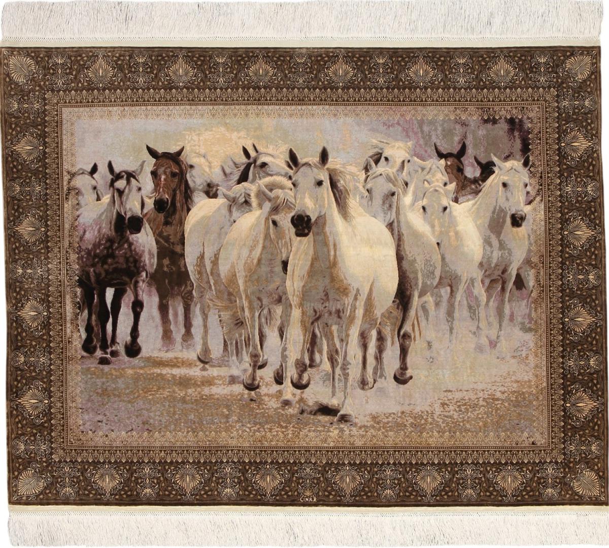  Hereke Seide 4'1"x3'1" 4'1"x3'1", Perserteppich Handgeknüpft