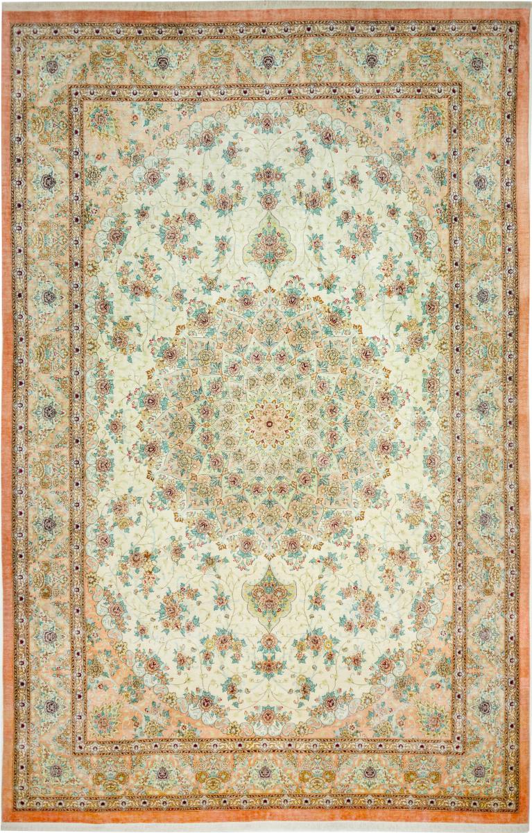 Persisk tæppe Ghom Silke 302x199 302x199, Persisk tæppe Knyttet i hånden