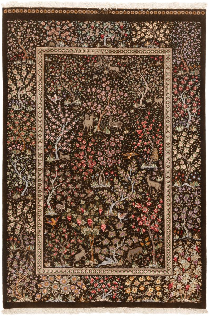 Tapis persan Ghom Kork Chaîne de Soie 201x136 201x136, Tapis persan Noué à la main