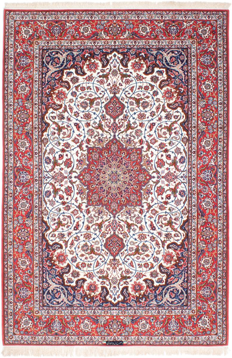 Tapete persa Isfahan Fio de Seda 7'8"x5'2" 7'8"x5'2", Tapete persa Atado à mão