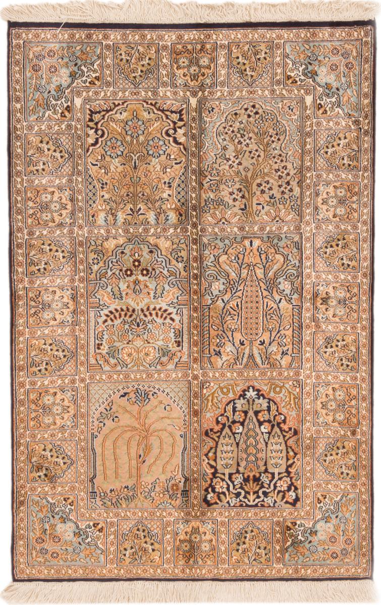 Ινδικό χαλί Kashmir μετάξι 4'0"x2'7" 4'0"x2'7", Περσικό χαλί Οι κόμποι έγιναν με το χέρι