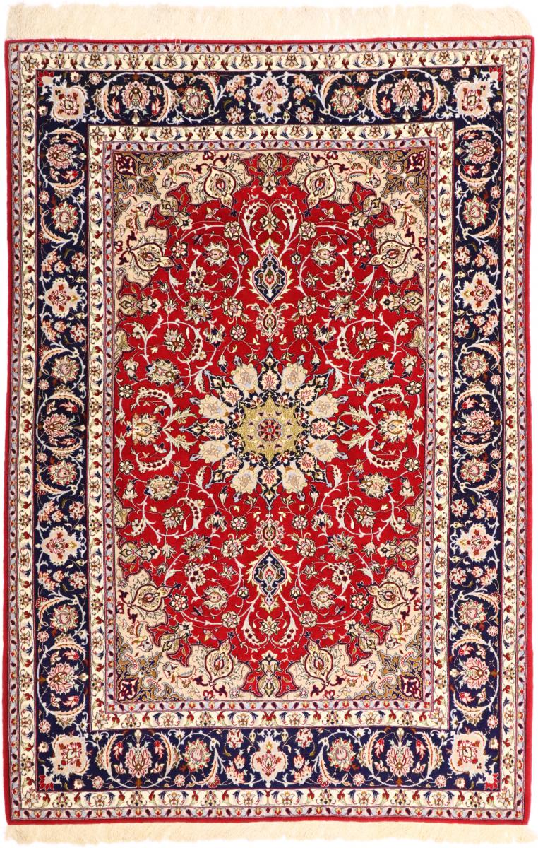 Tapete persa Isfahan Fio de Seda 7'10"x5'5" 7'10"x5'5", Tapete persa Atado à mão