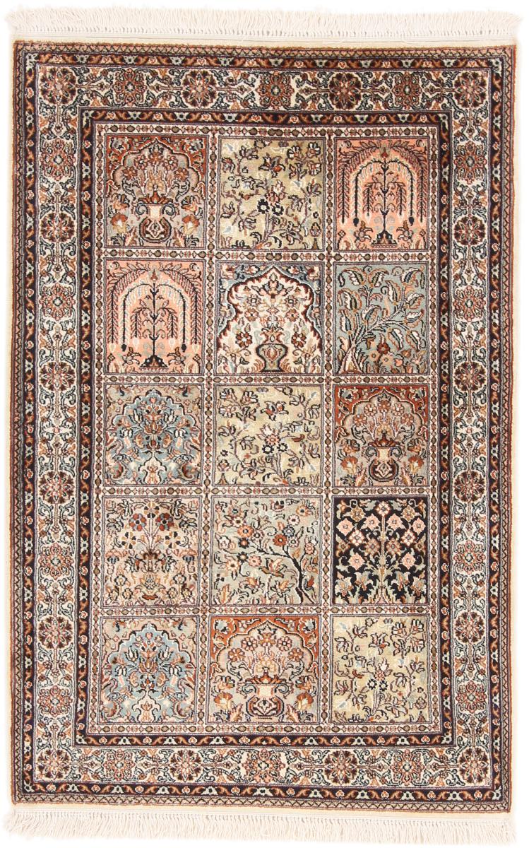 Indo rug Kashmir Silk 4'0"x2'8" 4'0"x2'8", Persian Rug Knotted by hand