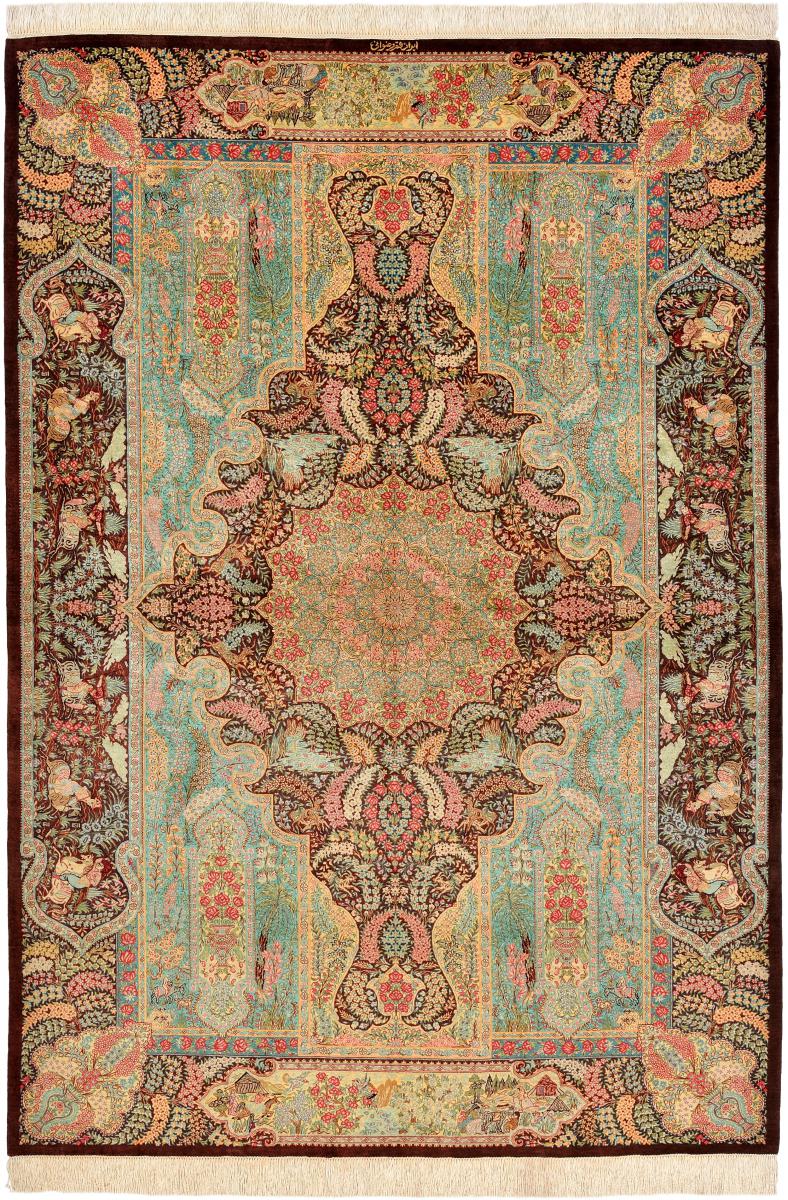 Persialainen matto Ghom Silkki 199x136 199x136, Persialainen matto Solmittu käsin