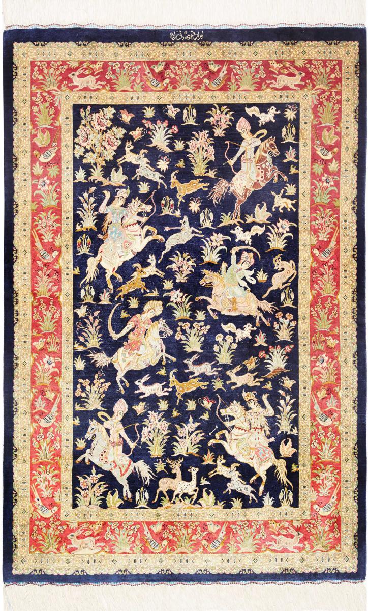 Persian Rug Qum Silk 4'9"x3'2" 4'9"x3'2", Persian Rug Knotted by hand