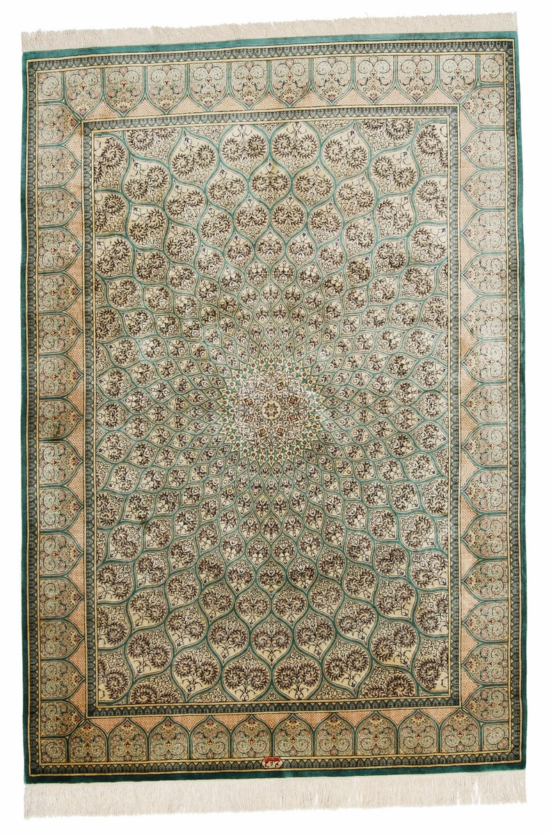 Persialainen matto Ghom Silkki 199x137 199x137, Persialainen matto Käsinsolmittu