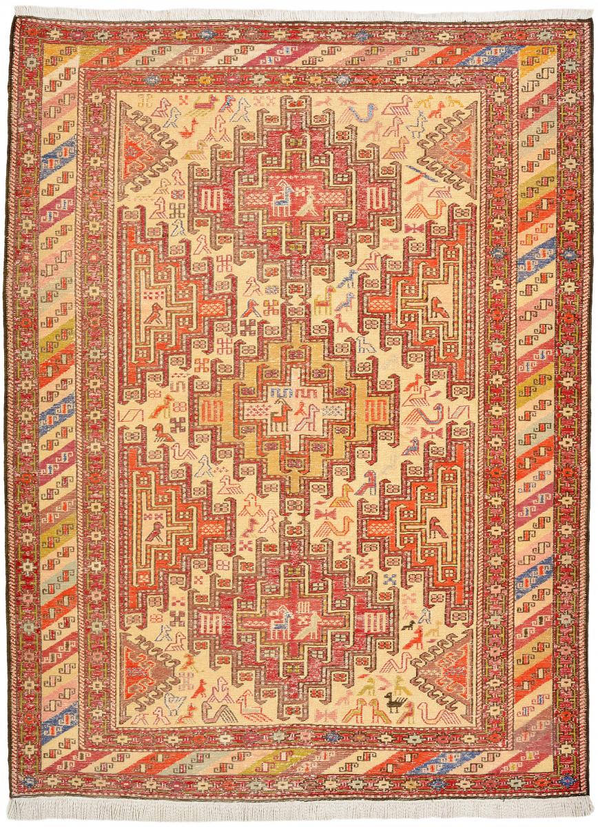 Tapete indiano Kilim Soumak Seda 4'8"x3'5" 4'8"x3'5", Tapete persa Atado à mão