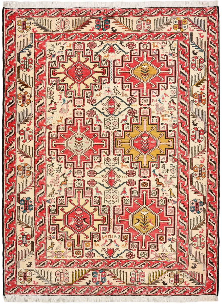 Tapete indiano Kilim Soumak Seda 4'8"x3'6" 4'8"x3'6", Tapete persa Atado à mão
