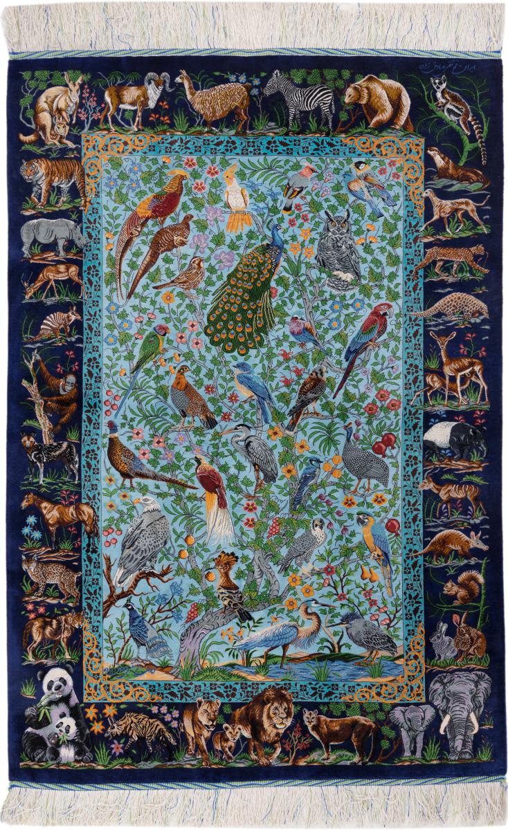 Perzsa szőnyeg Ghom Selyem Signed Taghi Sadeghzadeh 5'2"x3'6" 5'2"x3'6", Perzsa szőnyeg Kézzel csomózva