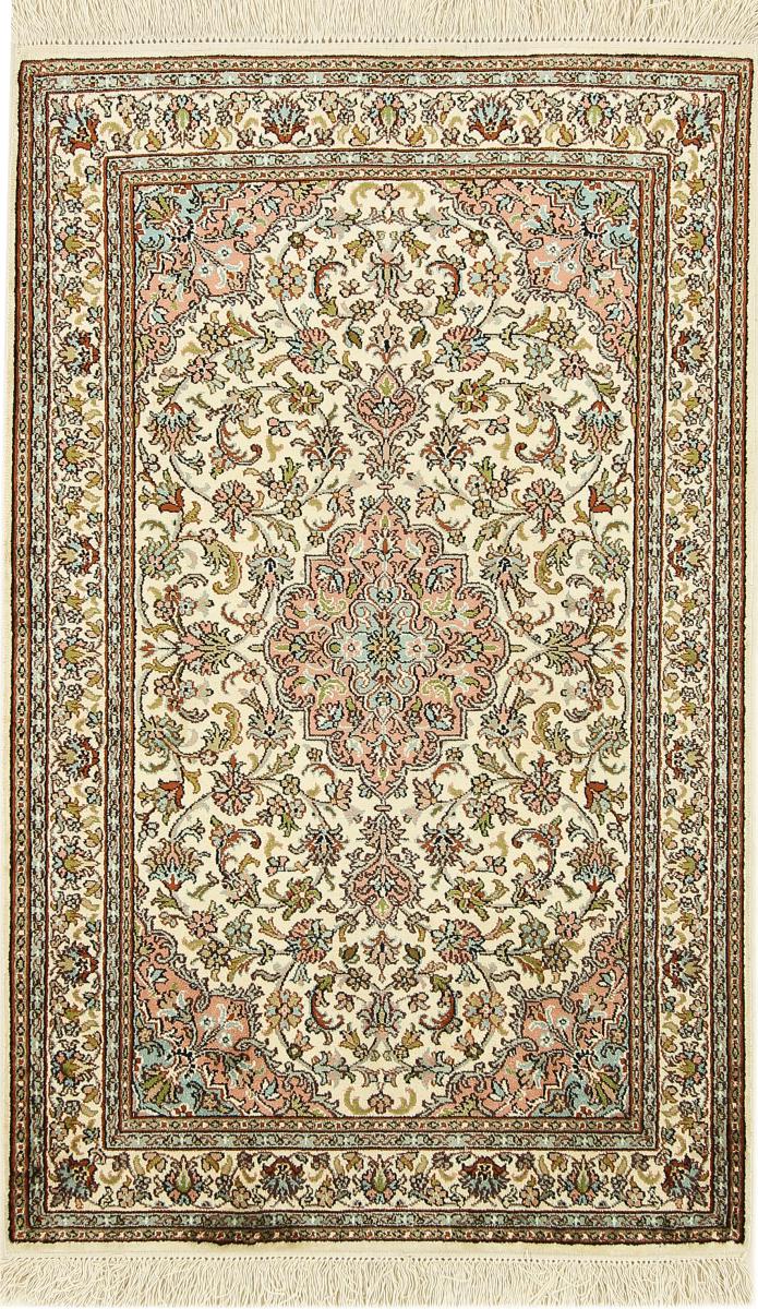 Indischer Teppich Kaschmir Seide 4'1"x2'6" 4'1"x2'6", Perserteppich Handgeknüpft