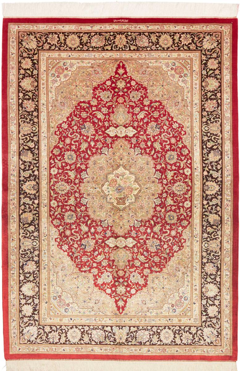 Persisk tæppe Ghom Silke 198x136 198x136, Persisk tæppe Knyttet i hånden