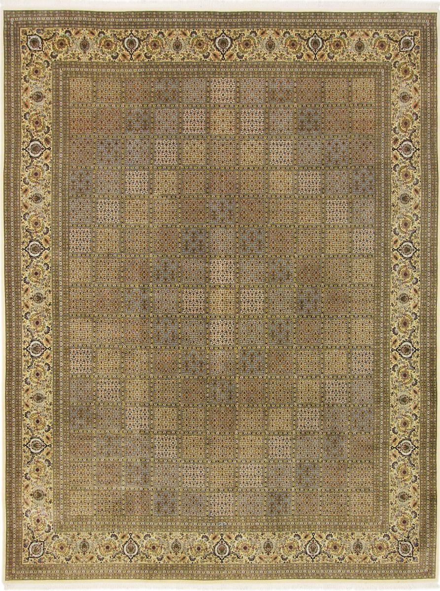 Tapete persa Tabriz Mahi Signed 13'0"x9'11" 13'0"x9'11", Tapete persa Atado à mão