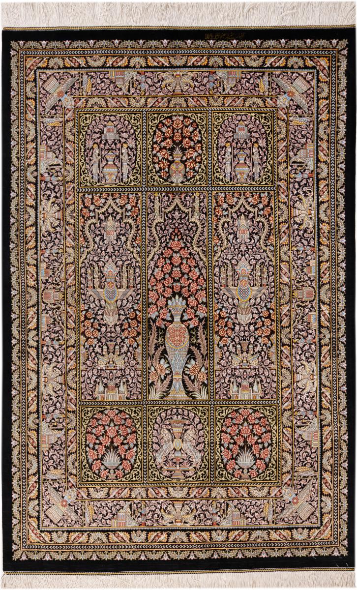 Persian Rug Qum Silk 5'0"x3'3" 5'0"x3'3", Persian Rug Knotted by hand